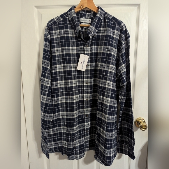 New Saddlebred Mens Shirt Size XXL White Blue Plaid Long Sleeve Button Down Up - Picture 1 of 4